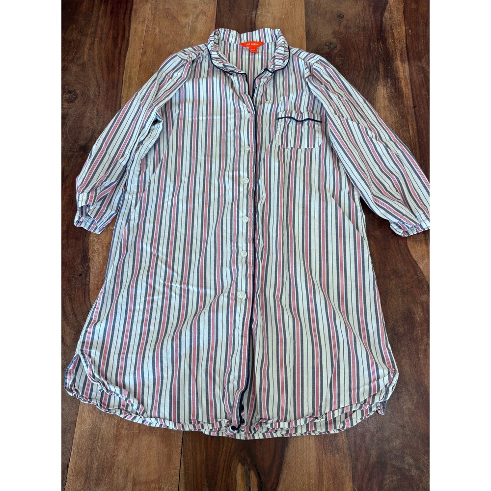JOE FRESH nightshirt women XS white blue pink striped cotton button front